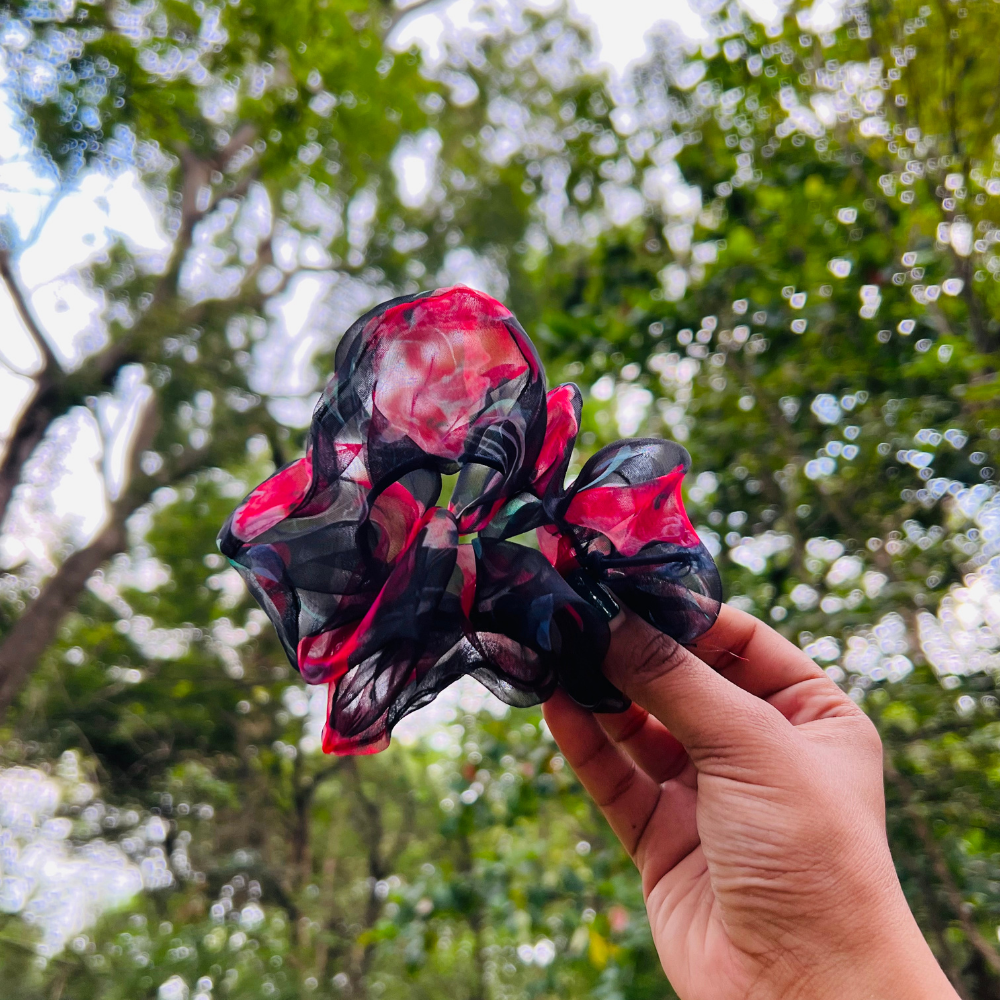 Black Floral Organza Scrunchie