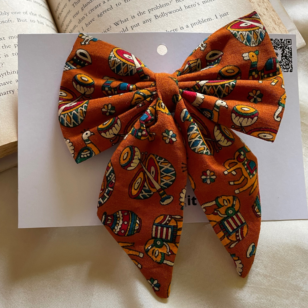 Kalamkaari prints -  Pigtail Bow