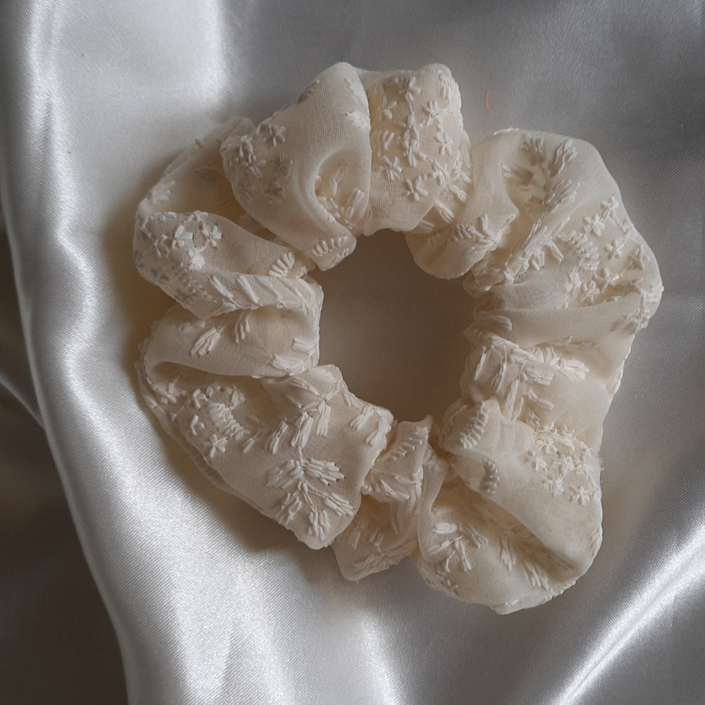 White Chikankaari Scrunchie