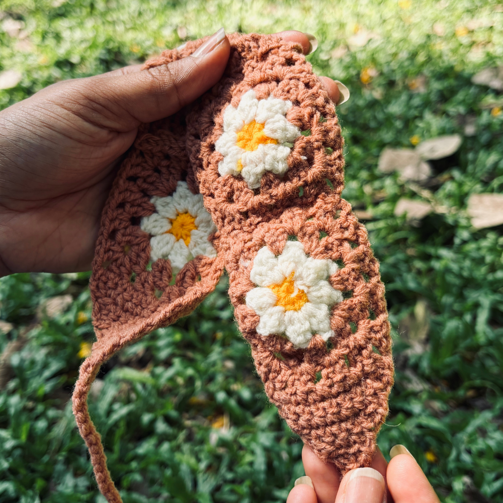 Crochet Sunflower Headband - Brown