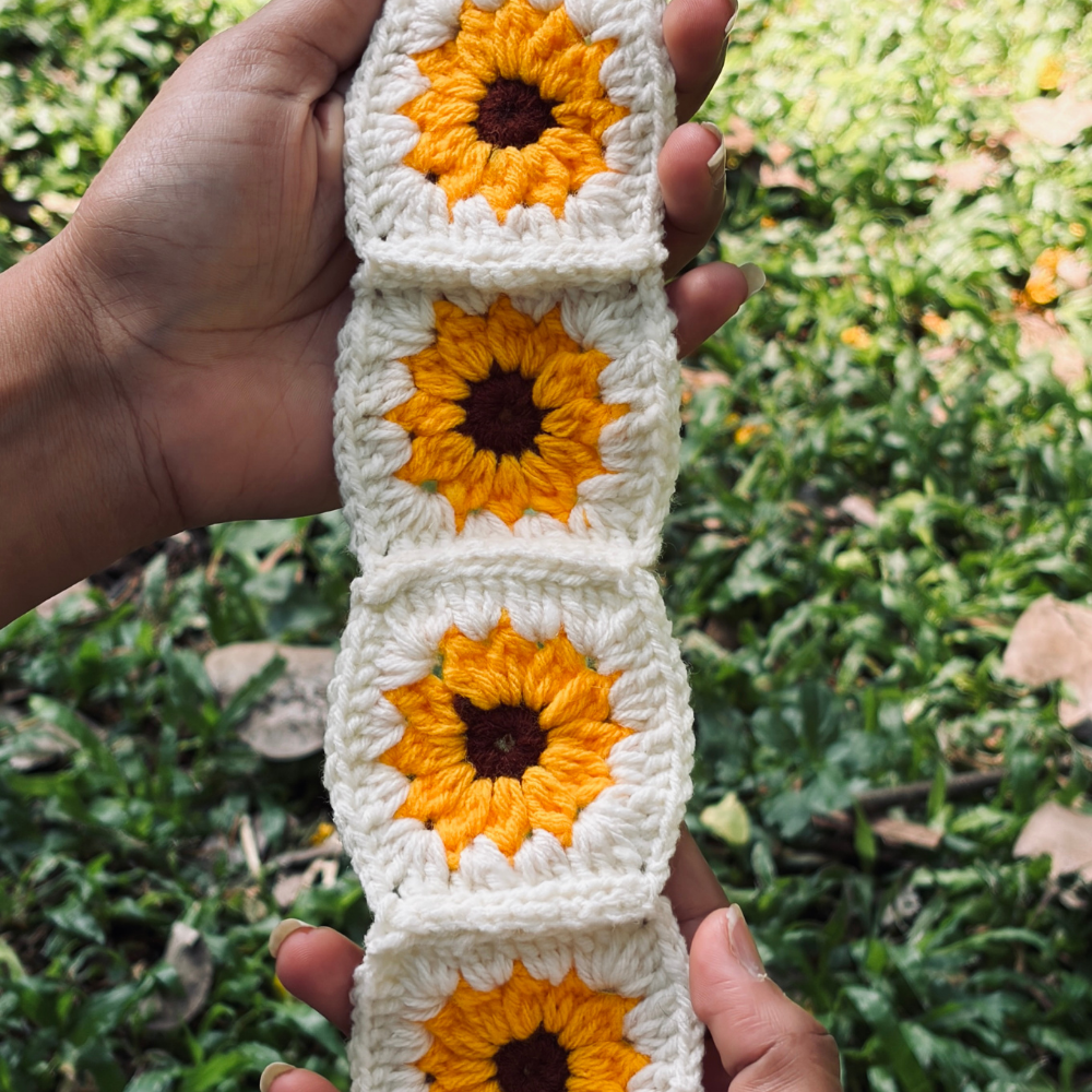 Crochet Sunflower Headband - White