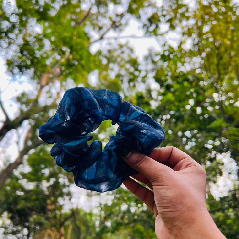 Dark Blue Organza Scrunchie