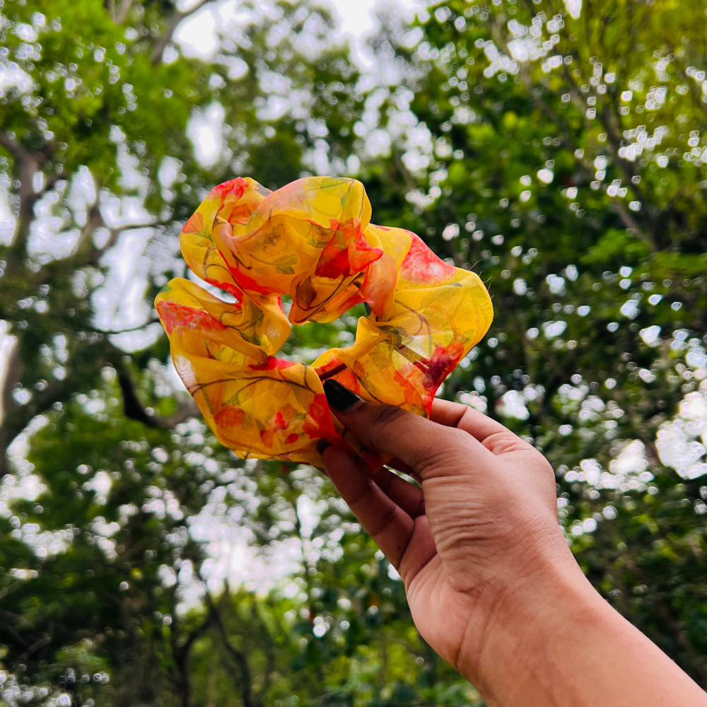 Yellow Prints Organza Scrunchie