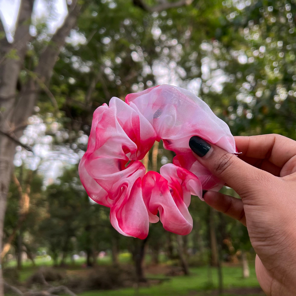 Pink Tie Dye Organza Scrunchie