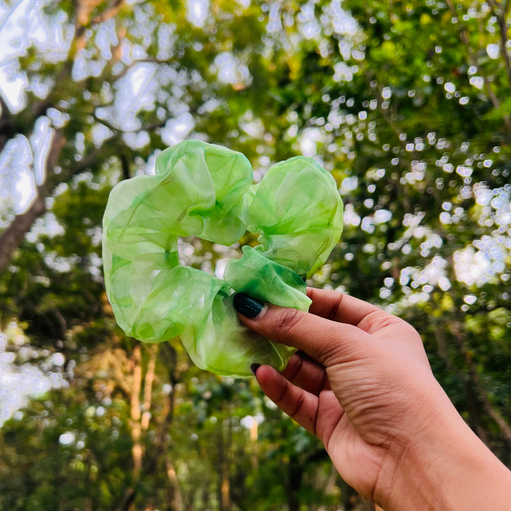 Green Tie Dye Organza Scrunchie