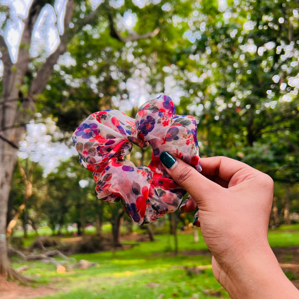 Floral Print Organza Scrunchie