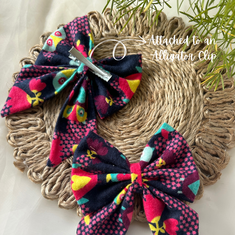 Blue and Purple prints Pigtail Bow