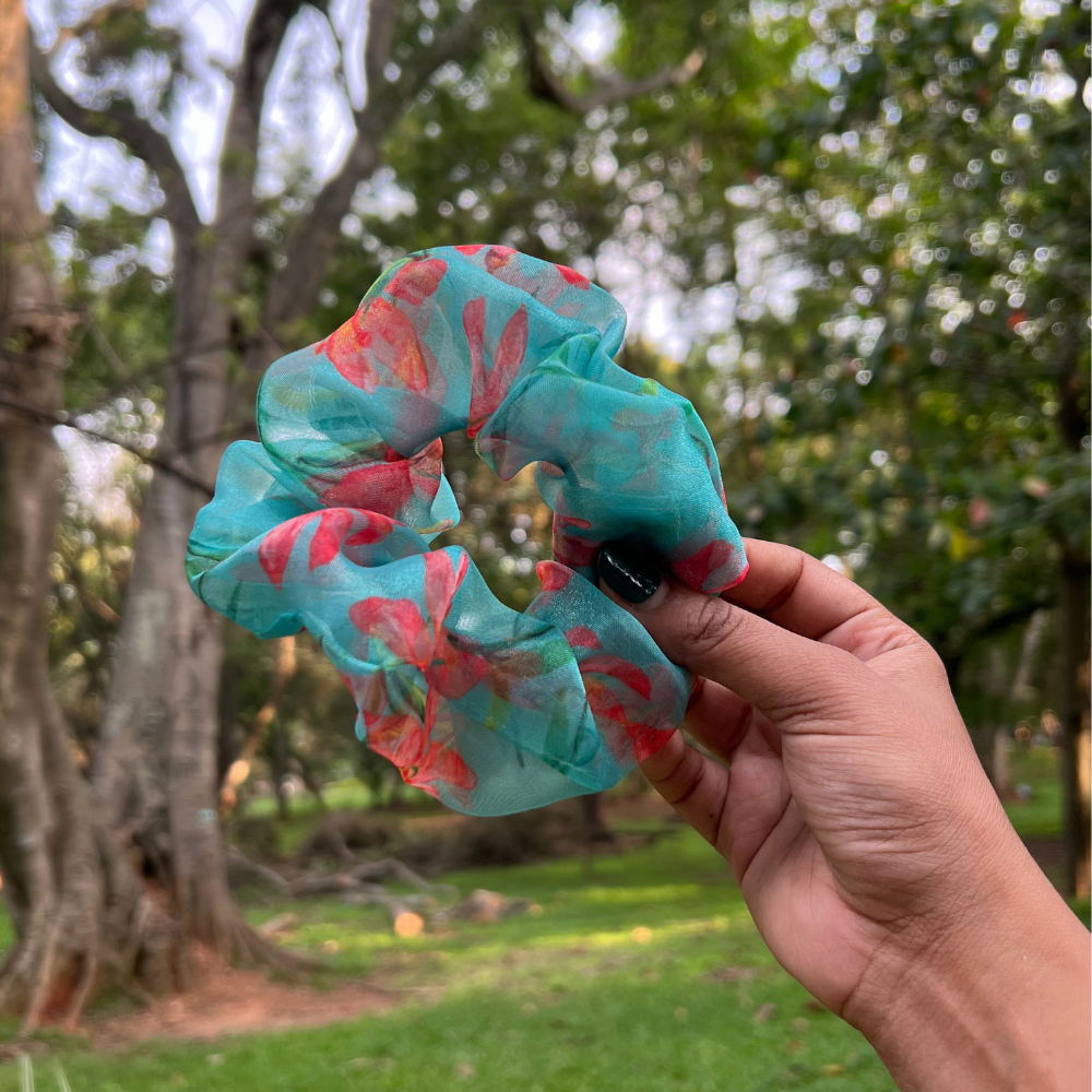 Green and Red Organza Scrunchie