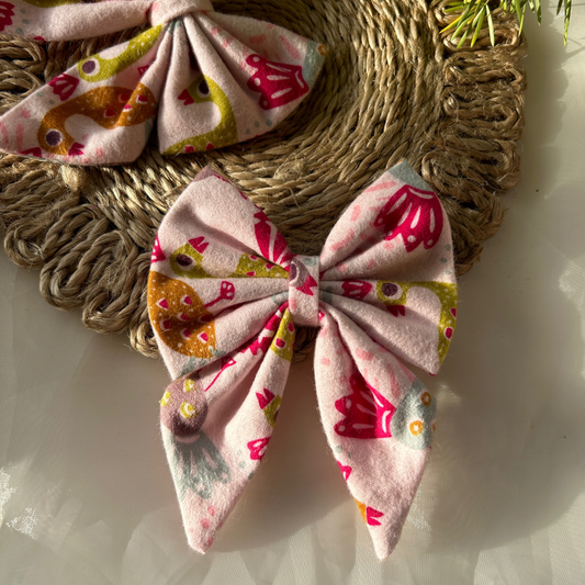 Pink Peacock Print Pigtail Bow