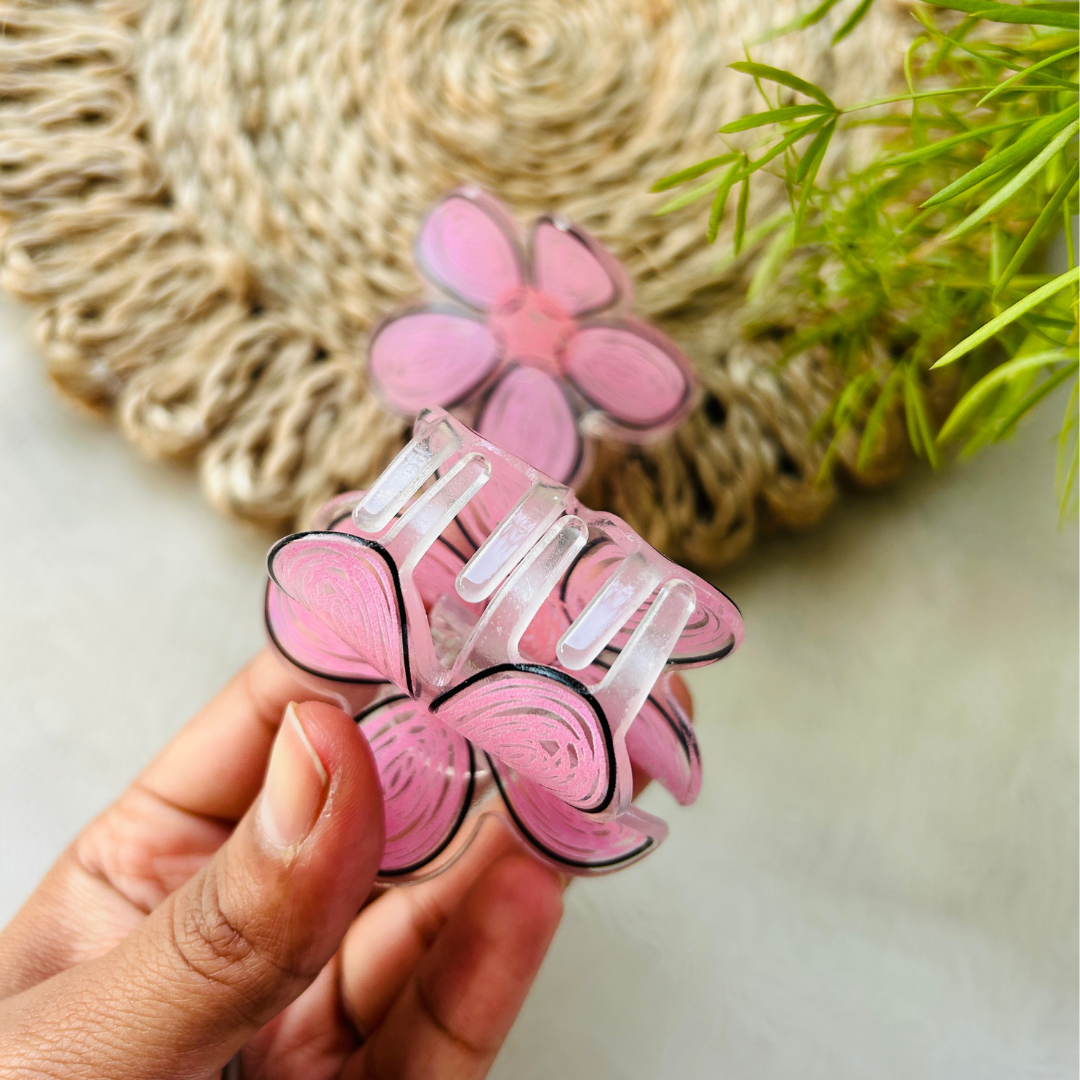 Hand Drawn Flower Claw Clip - Light Pink