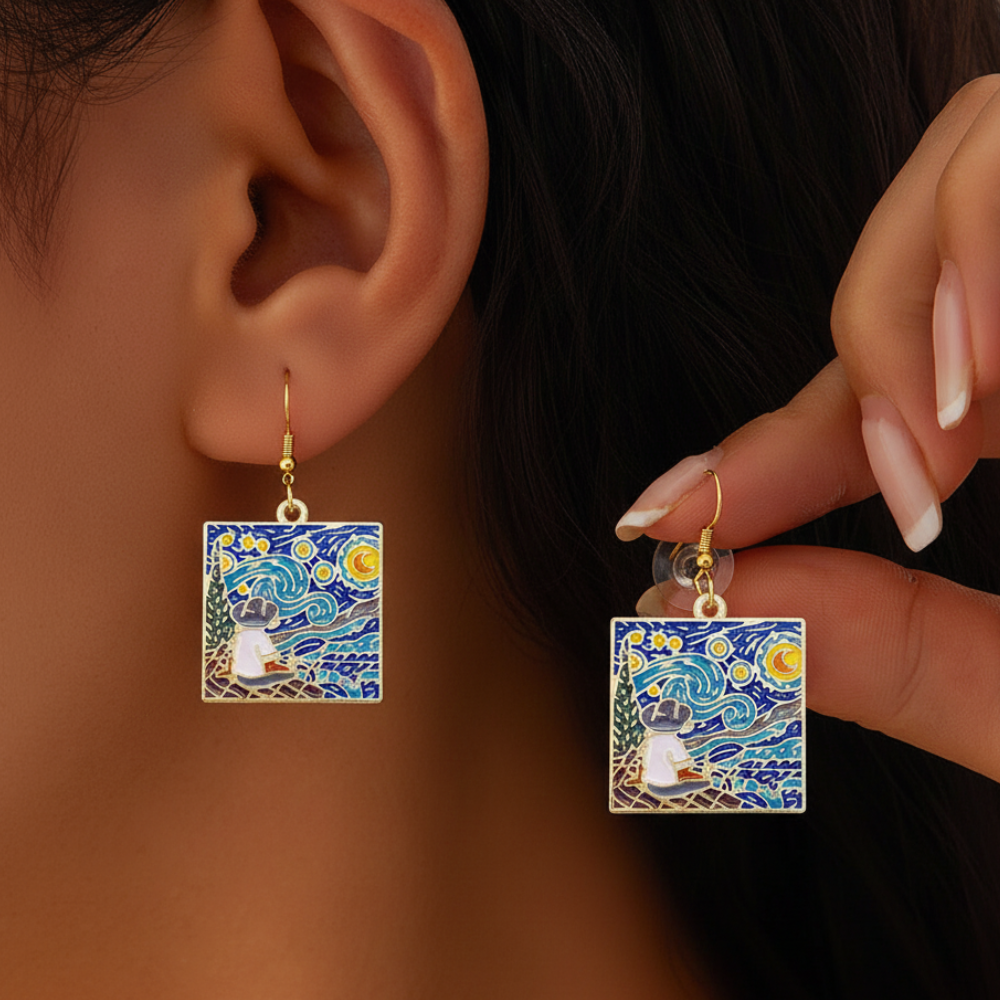 Van Gogh Starry Night Painting Earring