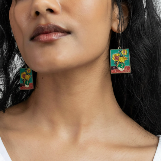 Van Gogh Painting Sunflower Vase Earring