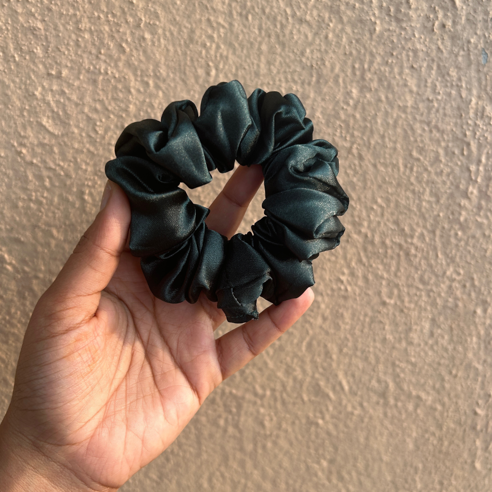 Vana Dark Green Satin Scrunchie