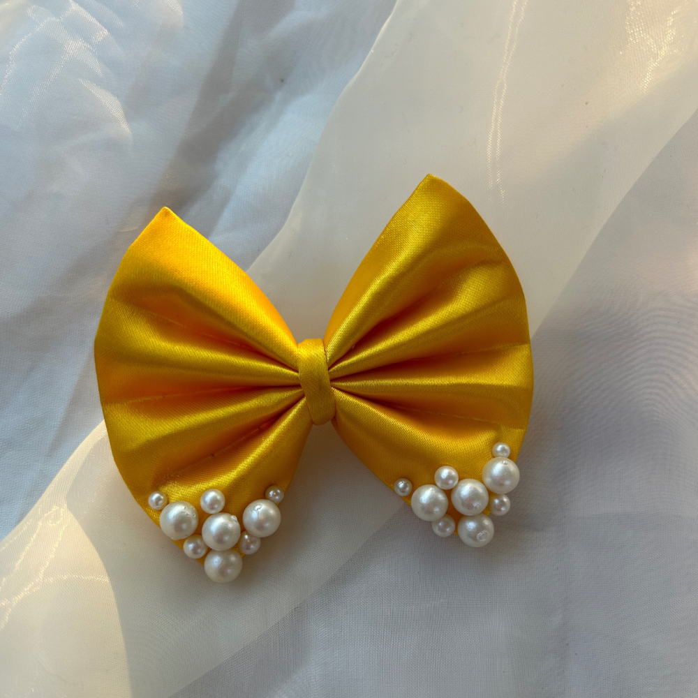 Yellow Pearl Hair Bow