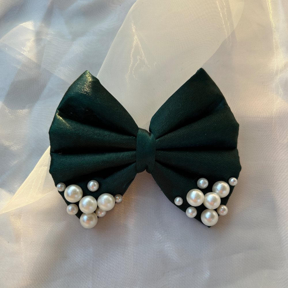 Green Pearl Hair Bow