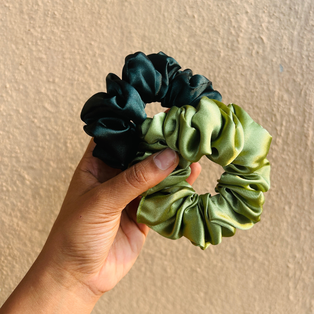 Satin Scrunchies Combo of 2 (Vana and Grass)
