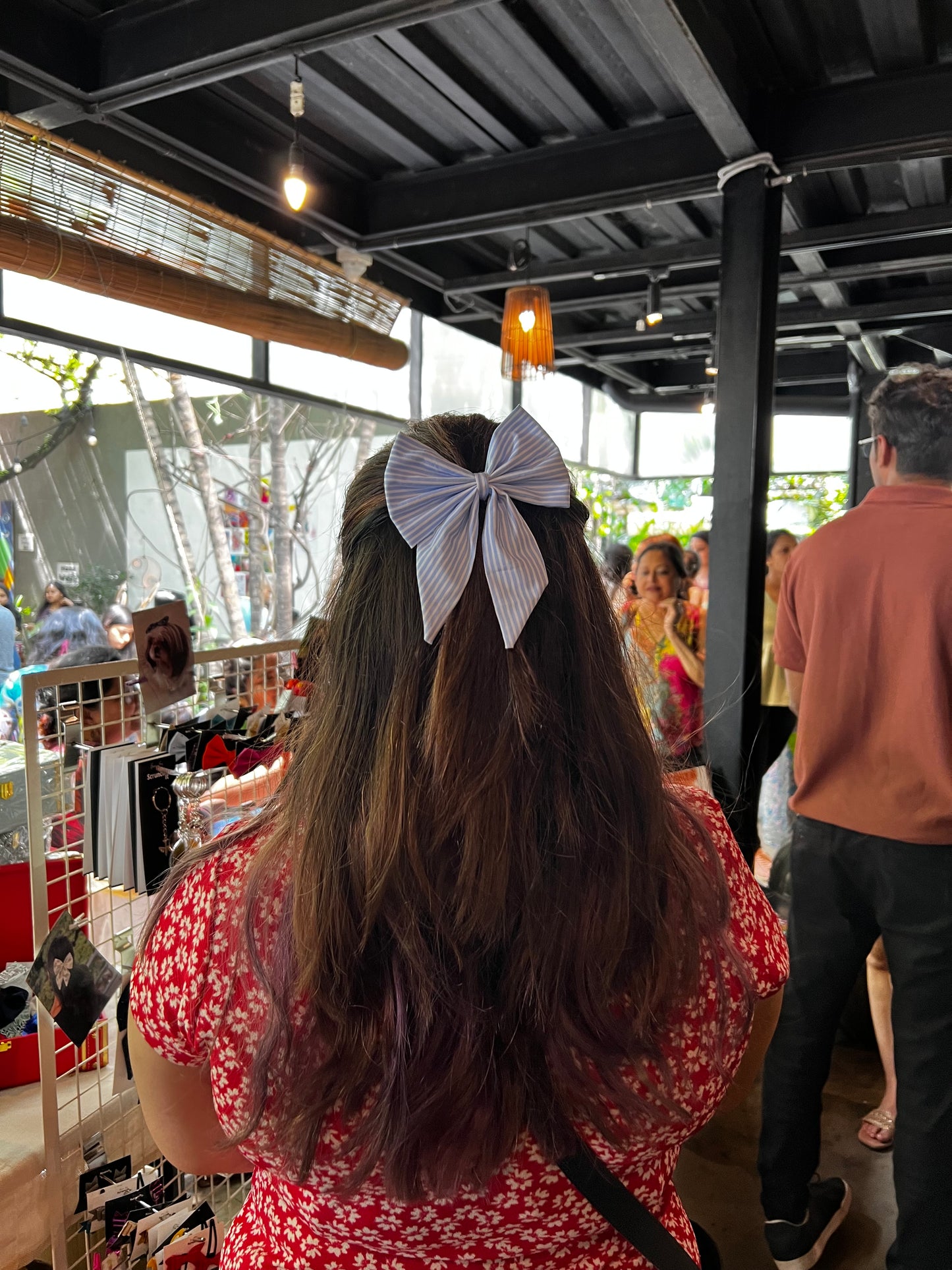 Blue Stripes Pigtail Bow