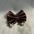 Chocolate Brown Satin Pearl Bow