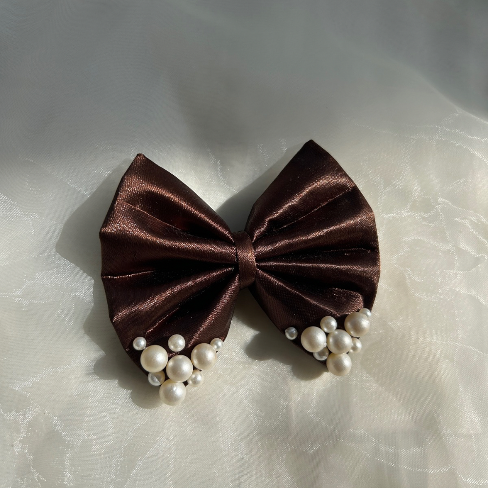 Chocolate Brown Satin Pearl Bow